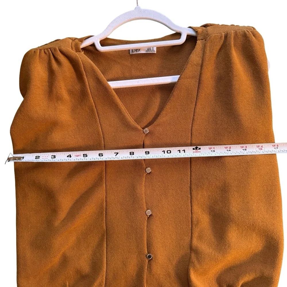 Dex Mustard V-Neck Buttoned Sweater Size XS Minimalist Office Business Casual
